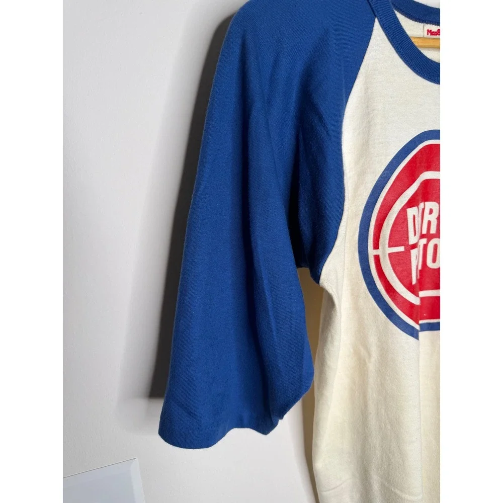 Vintage 60s 70s Detroit Pistons Old Logo Mason Raglan T-Shirt 3/4 Sleeve Medium